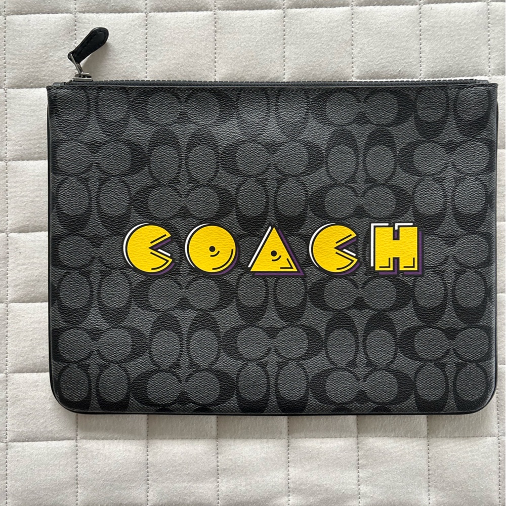 Coach Black and Yellow Pac-Man Logo Pouch - Tablet Case